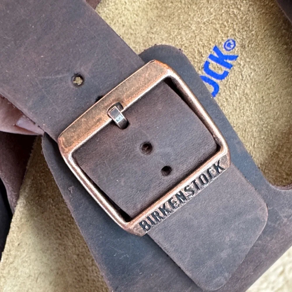 NEW Birkenstock ARIZONA Dk Brown Leather Sandal w/Adjustable Straps Softbed sz12 - Picture 11 of 16